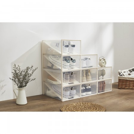 Купить Коробка для хранения обуви с разделителем Premium, набор из 12 шт, бежевая