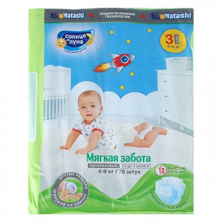 Купить Подгузники размер "Солнце и луна" 3/M на 4-9 кг, 78 шт