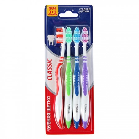 Купить Зубная щётка "Rendal Classic", средней жёсткости, 4 шт