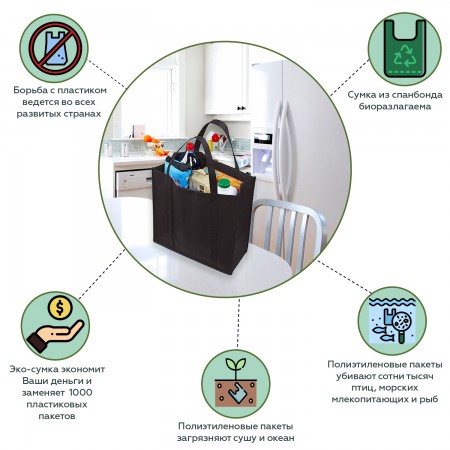 Купить Складная Эко сумка-пакет для продуктов многоразовая хозяйственная, черная