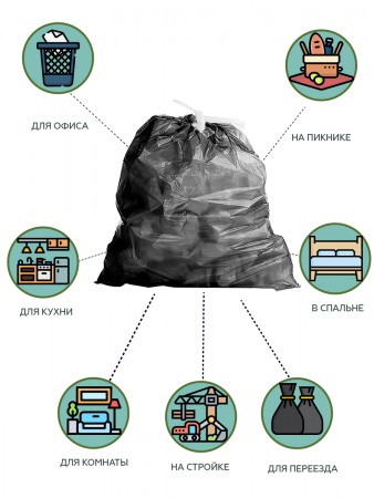 Купить Мешки для мусора с затяжками 120 литров Homsu, размер XXL, 73*98 см, 60 шт (6 роликов x 10 шт)