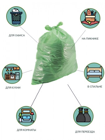 Купить Мешки для мусора биоразлагаемые с ручками 50 литров Homsu, размер L, 52*60 см, 120 шт (6 роликов x 20 шт)