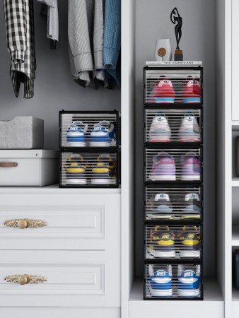 Купить Коробка для хранения обуви Crystal Clear, набор из 6шт, черные (34x24x16cm)