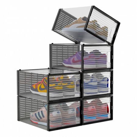 Купить Коробка для хранения обуви Crystal Clear, набор из 6шт, черные (34x24x16cm)